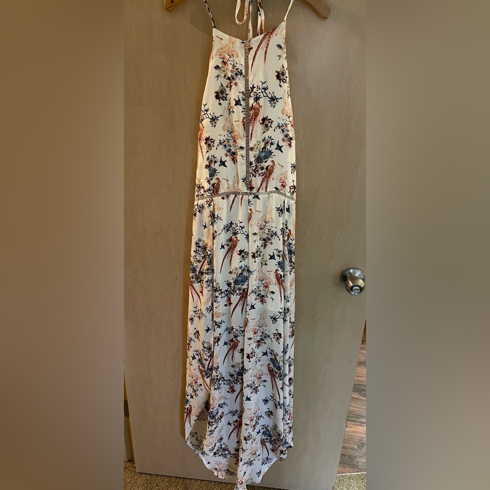 Floral and Bird Halter Jumpsuit
